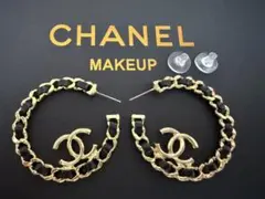 CHANEL ゴールド ブラック フープピアス