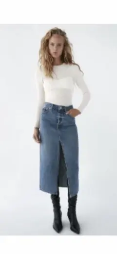 ZARA デニムスカート 着回し抜群 オシャレ女子 トレンド カジュアルコーデ