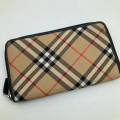 美品 バーバリー メンズ レディース 長財布 ノバチェック ラウンド 