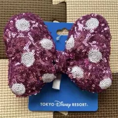 ディズニー　ミニーリボンスパンコールヘアゴヘアポニー　ピンク