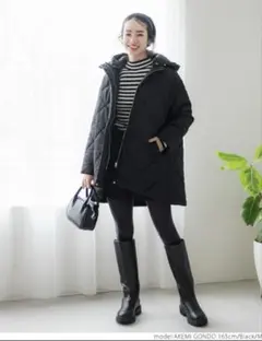 【美品】コカ coca マットキルトバックフレアフード付コート　キルティング　黒