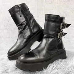 ZARA 厚底　トラックソール　ブーツ 黒 EU37 サイドジップ