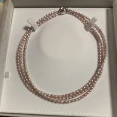 淡水パール 三連ネックレス ベビーピンク