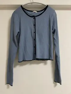 ジーユー　リブニットカーディガン　バイカラー　ブルー　M