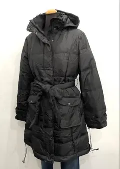 新品Ｌブラック ダウンジャケット ウエストベルト付き