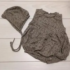 韓国子供服　花柄ロンパースと帽子セット 80サイズ