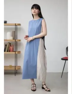 AZUL BY MOUSSY 원피스 M ブルー プリーツ ベルト