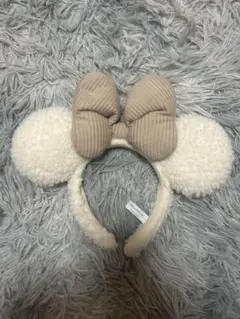 耳付きファーカチューシャ ホワイト・ベージュ　ディズニー