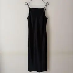 美品 green label relaxing 黒 サテンキャミワンピ　ロング