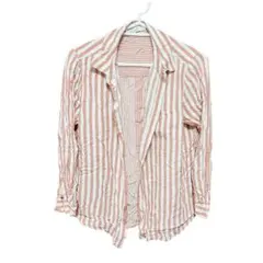 早い者勝ち✨ピンクと白のストライプ長袖シャツ【M】