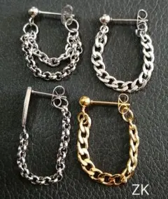 シルバーチェーンピアスZK　片耳ピアス　ピアスセット　アメカジ　パンク　KPOP