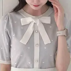 エブリン evelyn 半袖ハートニット ブルー