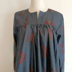 大島着物リメイク　ギャザー切替ロングワンピースFreeesize　No.72