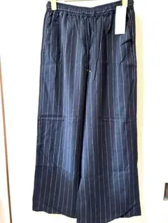 【新品】anyFAMストライプ ワイドイージーパンツ ダークネイビー　Ｌ
