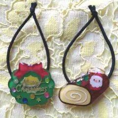 ベビーキッズヘアゴム クリスマスリース ブッシュドノエル プラバン ハンドメイド