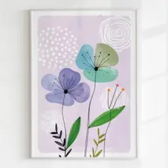 FM-04 アート　ポスター　ボタニカル　ラベンダーカラー　北欧　シンプル