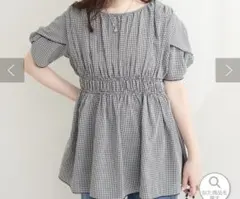 極美品TO BE CHIC コットンギンガムチェックチュニックブラウス42