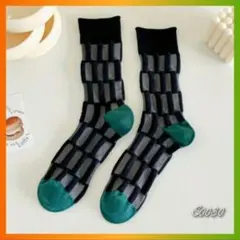レディースソックス 靴下 個性的 北欧 レトロ 立体的 黒 チェック 可愛い