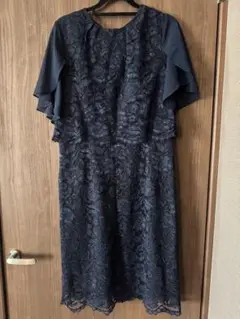 ネイビー レースドレス フレアスリーブXXL