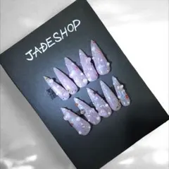 [現品]ロング クリア ビジュー ピンクユニコーンラメ 付け爪 ネイルチップ