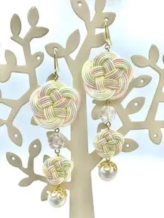 【水引】梅結びの2連ピアス 淡春【再販×】