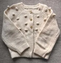 petit main ポンポン付きカーディガンM(100-110) アイボリー