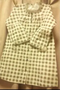 新品　キムラタン　カギ編み　ナチュラル 長袖ワンピース 120 ギンガムチェック