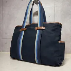 Paul Smith マルチストライプ キャンバス レザー トートバッグ A4可のサムネイル