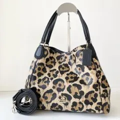 【極美品】COACH 2way トートバッグ レオパード ワイルドビースト