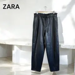 ZARA ザラ フェイクレザーテーパードパンツ ウエストゴム ブラック M