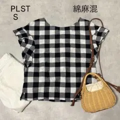 PLST プラステ リネンブレンド 綿麻 ギンガムチェックブラウス Sのサムネイル