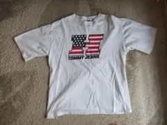トミー・ジーンズ【TOMMY JEANS】星条旗柄　白Tシャツ　L(大き目)