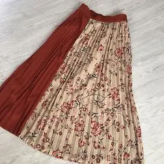 花柄バイカラー　プリーツスカート　S