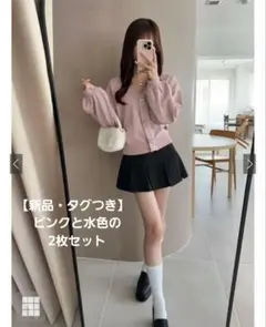 新品【2点セット】GRL ビジューリボンボタンニットカーディガン[k9342f]