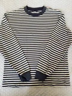 ユニクロ　ストライプ 長袖カットソー ネイビー ホワイト