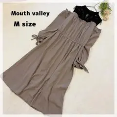 【マウスバレー】異素材レース切替 とろみ ロングワンピース M グレー×ブラック