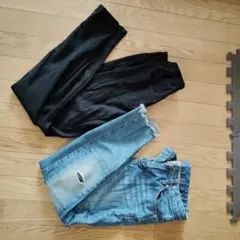 ブラックとデニムブルーのパンツセット