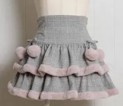 pium ファー付きティアードミニスカート グレーチェック