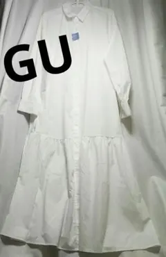 新品未使用　GU　UVカット切り替えギャザーシャツワンピ　ホワイト　大きいサイズ