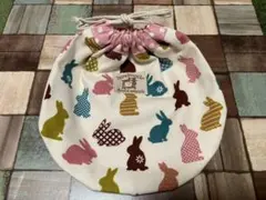 まんまる巾着　白　うさぎ　ハンドメイド