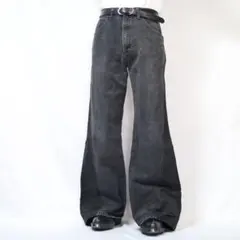 【リメイク】再構築　ブラックデニム　ベルボトム　ルーズフレア　異素材　グランジ