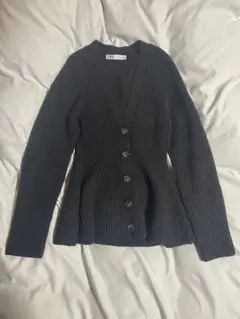 ZARA ダークグレー リブ編みカーディガン M ペプラム