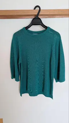 ヒューマンウーマン　コットンセーター　コットン100%　七分袖　緑