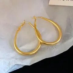 ドロップフープピアス ゴールド 大ぶり シルバー925