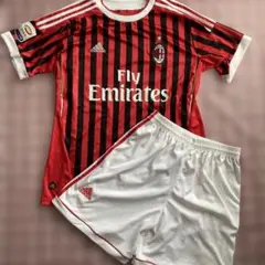 美品ACミラン adidas ユニフォーム 上下赤黒ストライプ