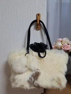 ラビットファー巾着ハンドバッグ