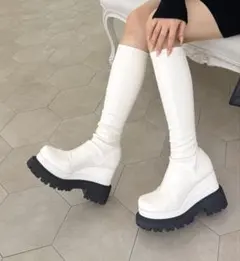 ホワイトロングブーツ 23.5cm Mサイズ 厚底