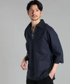 ランバンオンブルー　コットン/リネン素材 7分袖 スキッパーシャツ　48のサムネイル