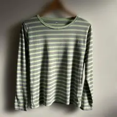 モンベル　ストライプ長袖Tシャツ Lサイズ グレー・ライトグリーン