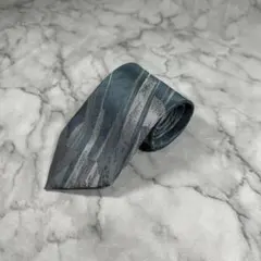 青緑色　銀色　光沢　抽象デザイン　シルク　ネクタイ